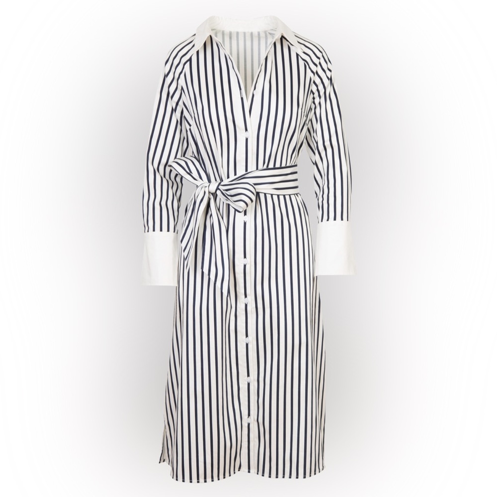 Everyone Loves The Weekend‎ NWT Kat Jamieson Navy Striped Shirtdress- Size M - Picture 3 of 10